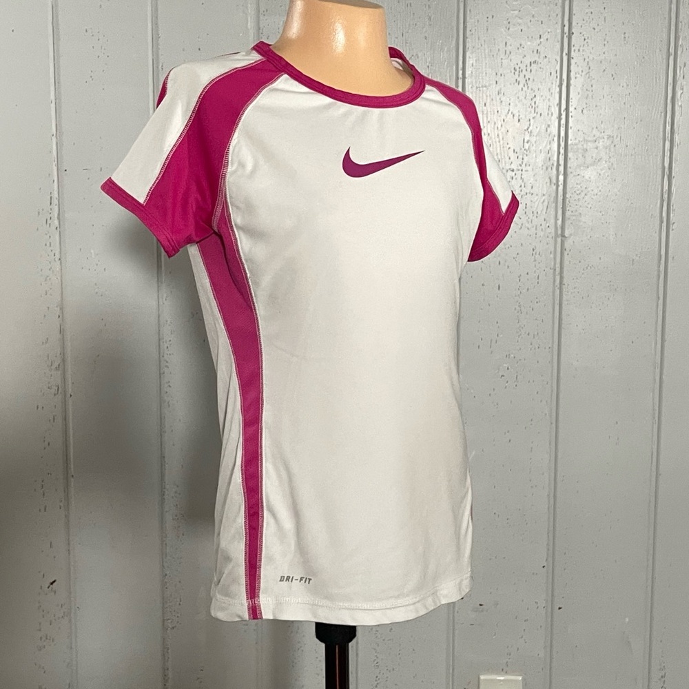 Nike Dri-Fit  Girl's White & Pink   Short Sleeve T-shirt Sz 14